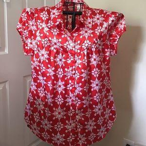 Cato Red Floral Button Up blouse size large